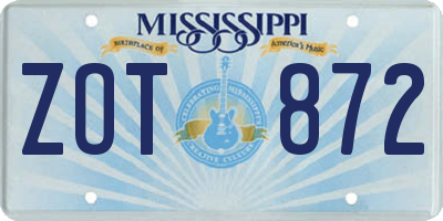 MS license plate ZOT872