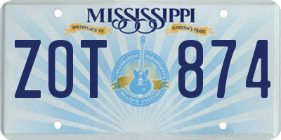 MS license plate ZOT874