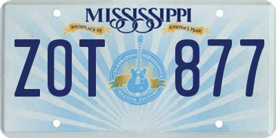 MS license plate ZOT877