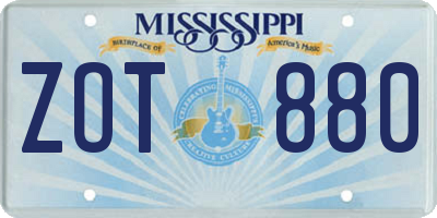 MS license plate ZOT880
