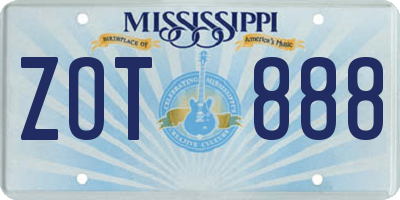MS license plate ZOT888
