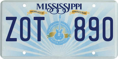 MS license plate ZOT890