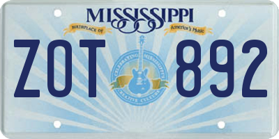 MS license plate ZOT892