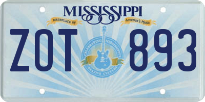 MS license plate ZOT893