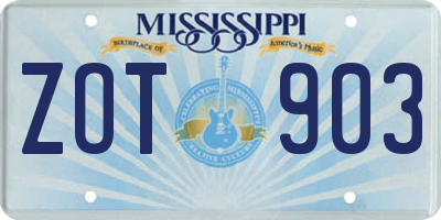 MS license plate ZOT903