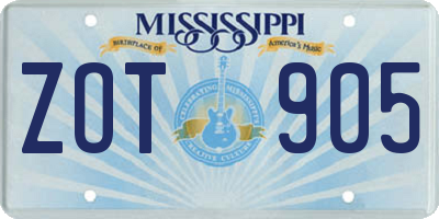 MS license plate ZOT905