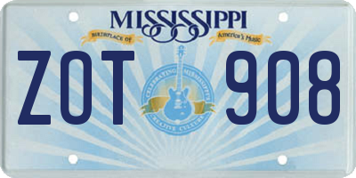 MS license plate ZOT908