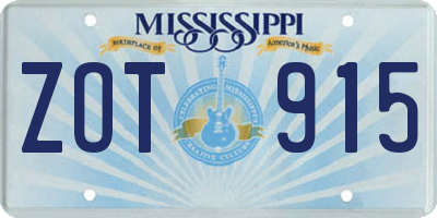 MS license plate ZOT915