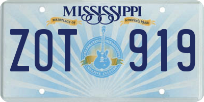 MS license plate ZOT919