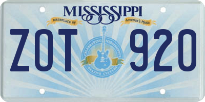 MS license plate ZOT920