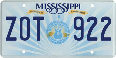 MS license plate ZOT922