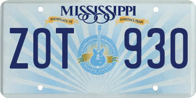 MS license plate ZOT930