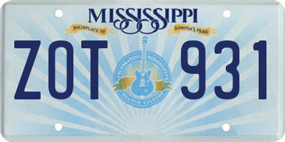 MS license plate ZOT931