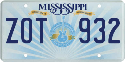 MS license plate ZOT932