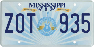 MS license plate ZOT935