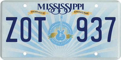 MS license plate ZOT937