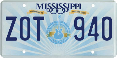MS license plate ZOT940
