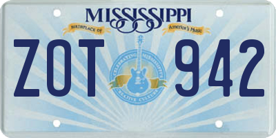 MS license plate ZOT942