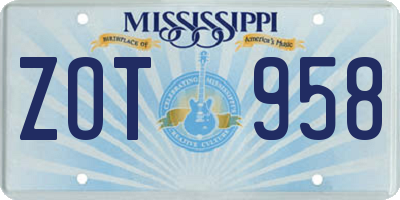 MS license plate ZOT958