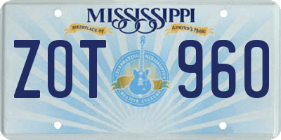 MS license plate ZOT960