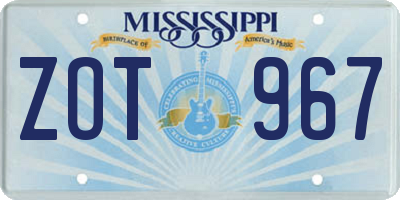 MS license plate ZOT967