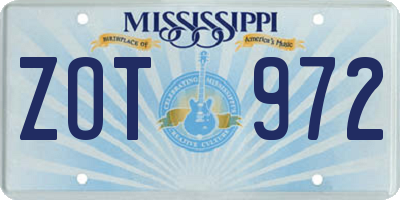 MS license plate ZOT972