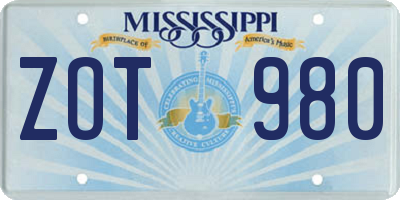 MS license plate ZOT980
