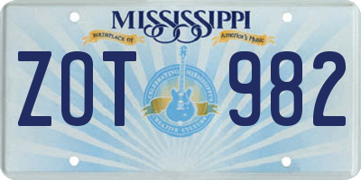 MS license plate ZOT982