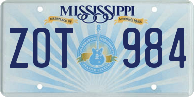 MS license plate ZOT984