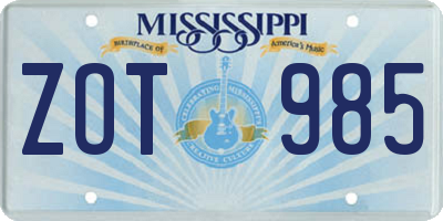 MS license plate ZOT985