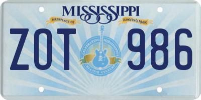 MS license plate ZOT986