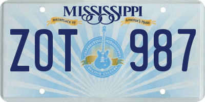 MS license plate ZOT987