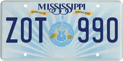 MS license plate ZOT990