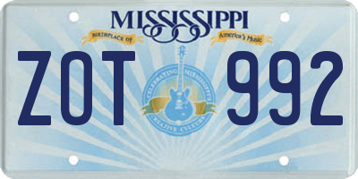 MS license plate ZOT992