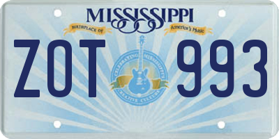 MS license plate ZOT993
