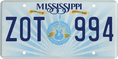 MS license plate ZOT994