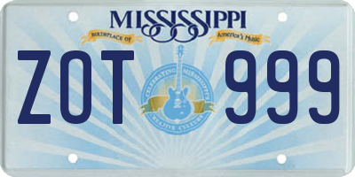MS license plate ZOT999