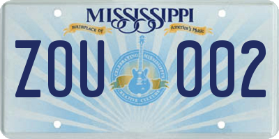 MS license plate ZOU002