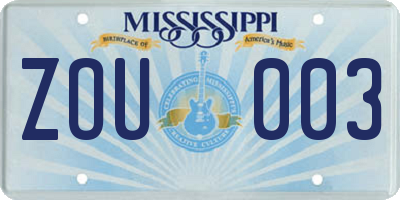 MS license plate ZOU003