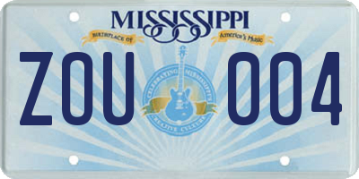 MS license plate ZOU004