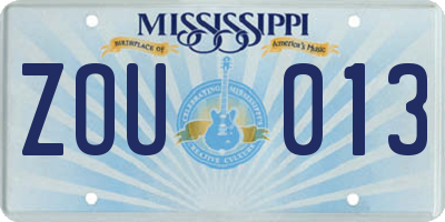 MS license plate ZOU013