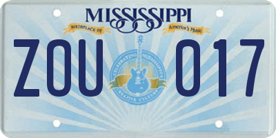 MS license plate ZOU017