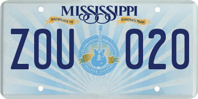 MS license plate ZOU020