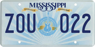 MS license plate ZOU022
