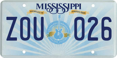 MS license plate ZOU026