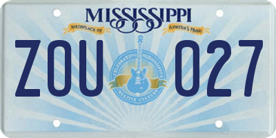 MS license plate ZOU027