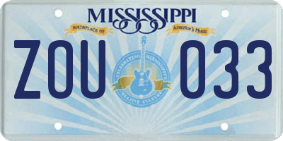 MS license plate ZOU033