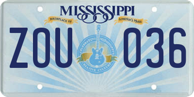 MS license plate ZOU036
