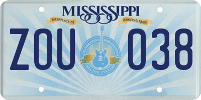 MS license plate ZOU038