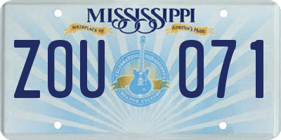MS license plate ZOU071